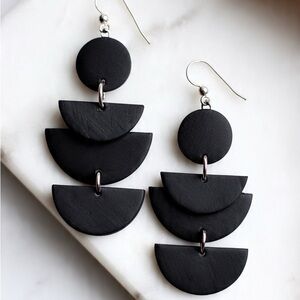 Black Boho Drop Geometric - Handmade Earrings